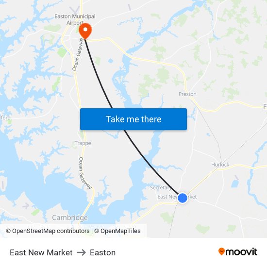 East New Market to Easton map