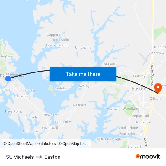 St. Michaels to Easton map