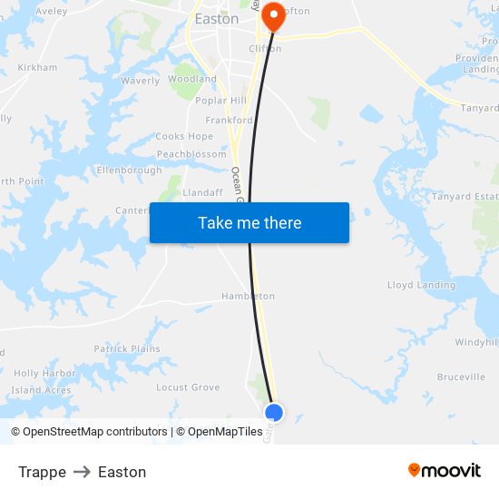 Trappe to Easton map