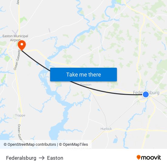 Federalsburg to Easton map