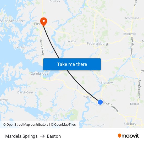 Mardela Springs to Easton map