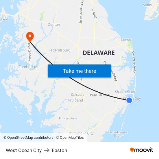 West Ocean City to Easton map