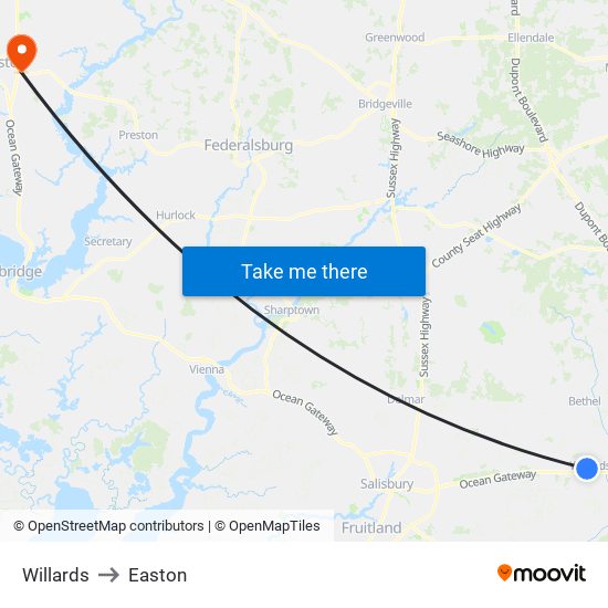 Willards to Easton map