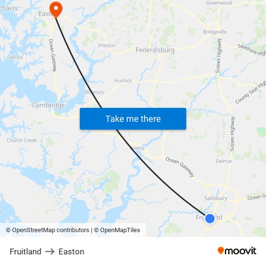 Fruitland to Easton map