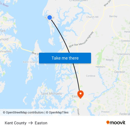 Kent County to Easton map