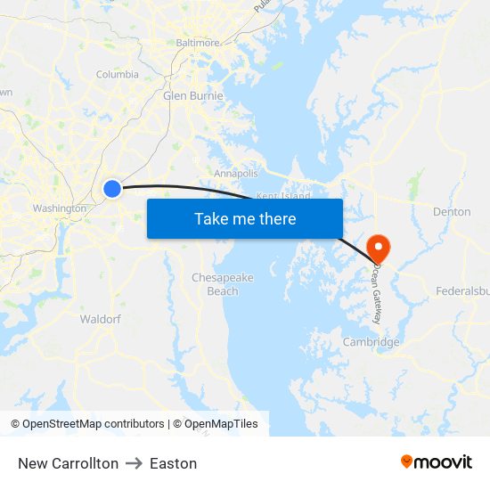 New Carrollton to Easton map