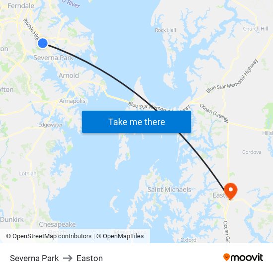 Severna Park to Easton map