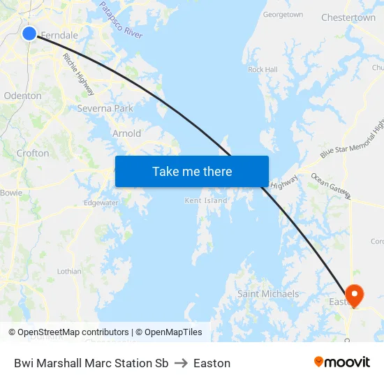 Bwi Marshall Marc Station Sb to Easton map