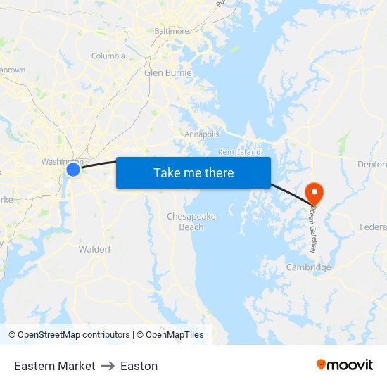 Eastern Market to Easton map