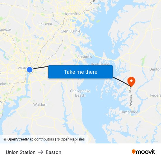 Union Station to Easton map