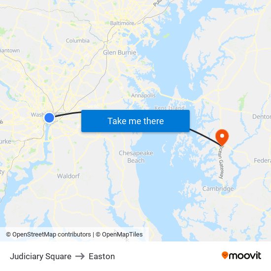 Judiciary Square to Easton map