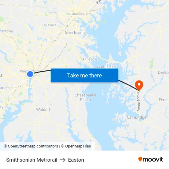 Smithsonian Metrorail to Easton map