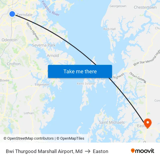Bwi Thurgood Marshall  Airport, Md to Easton map