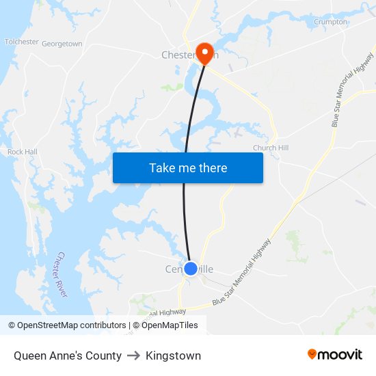 Queen Anne's County to Kingstown map