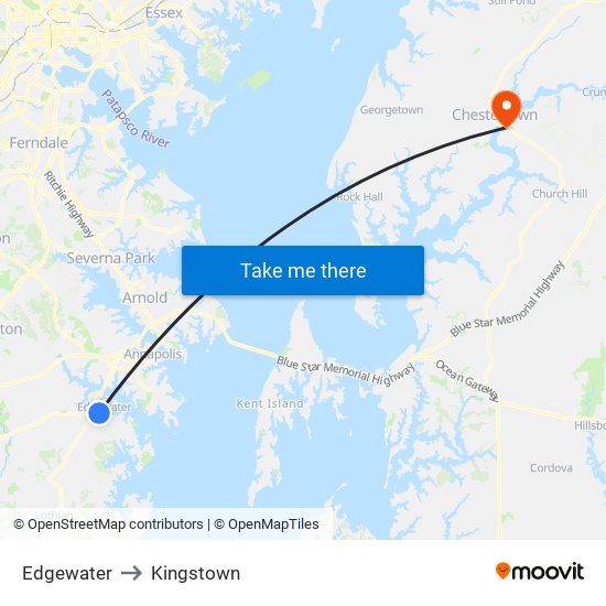 Edgewater to Kingstown map