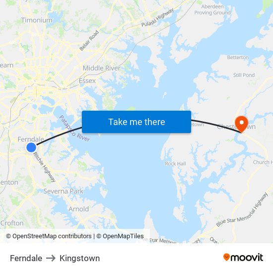 Ferndale to Kingstown map