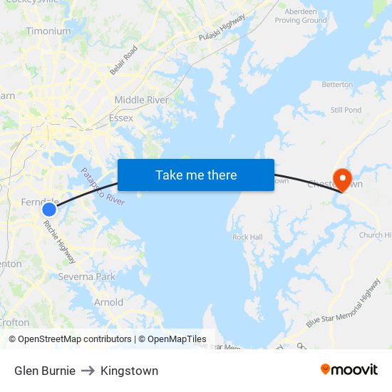 Glen Burnie to Kingstown map