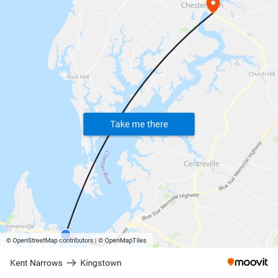 Kent Narrows to Kingstown map