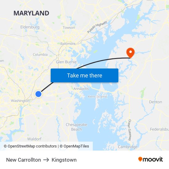 New Carrollton to Kingstown map