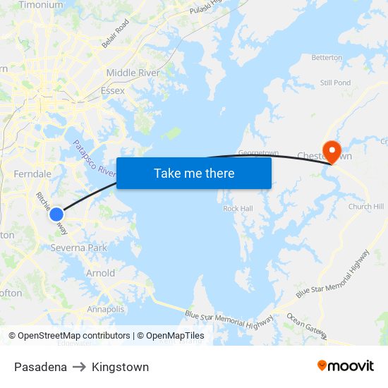 Pasadena to Kingstown map