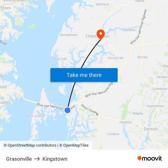 Grasonville to Kingstown map