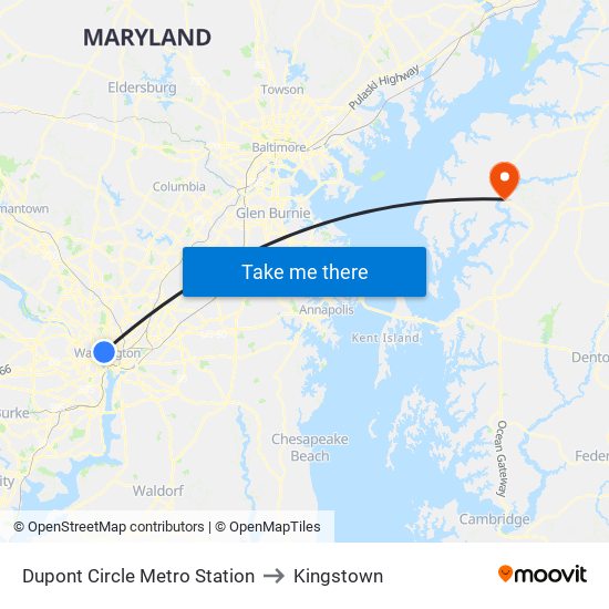 Dupont Circle Metro Station to Kingstown map