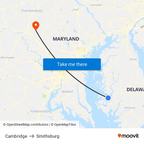 Cambridge to Smithsburg map