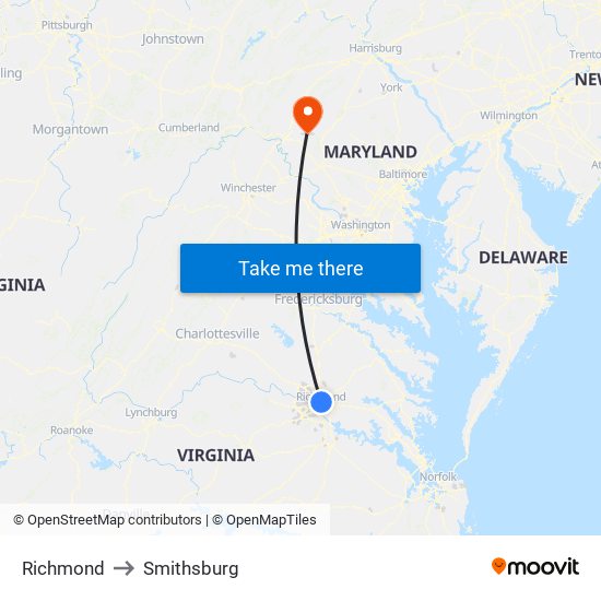 Richmond to Smithsburg map