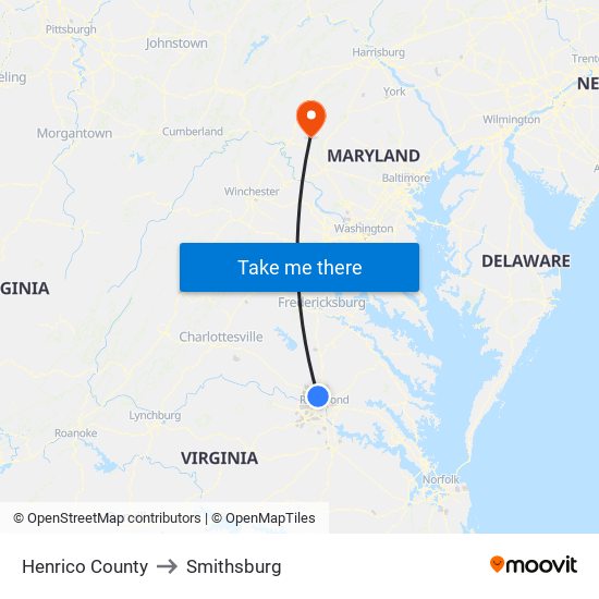 Henrico County to Smithsburg map