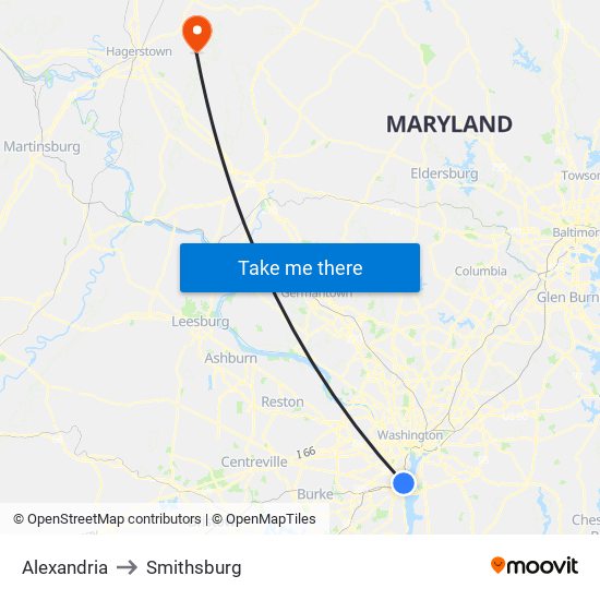 Alexandria to Smithsburg map