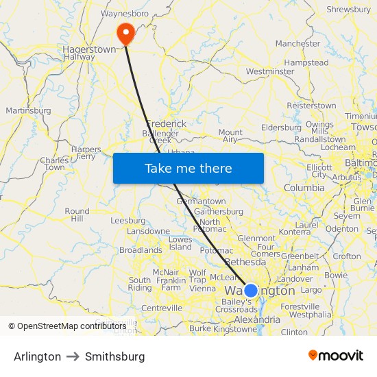 Arlington to Smithsburg map