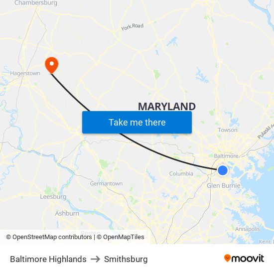 Baltimore Highlands to Smithsburg map