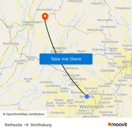 Bethesda to Smithsburg map