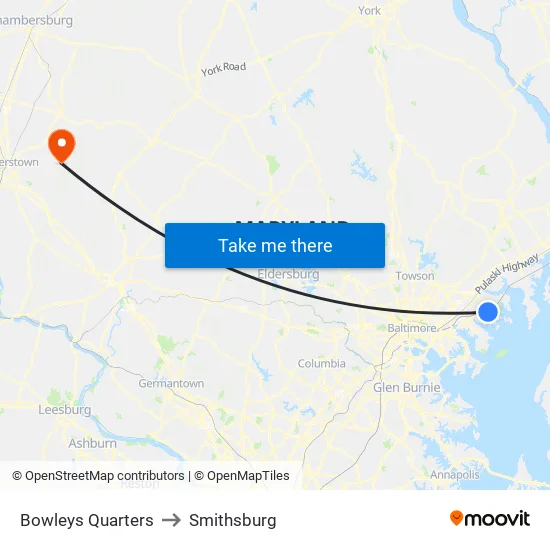 Bowleys Quarters to Smithsburg map