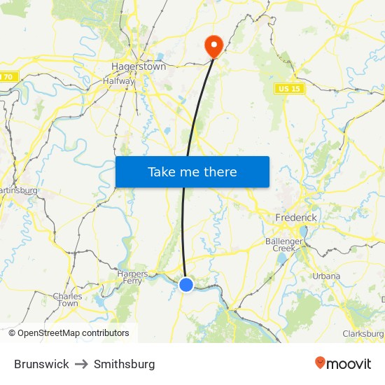 Brunswick to Smithsburg map