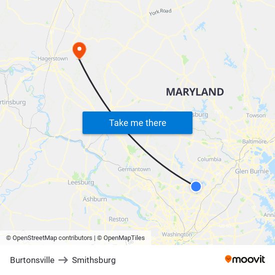 Burtonsville to Smithsburg map