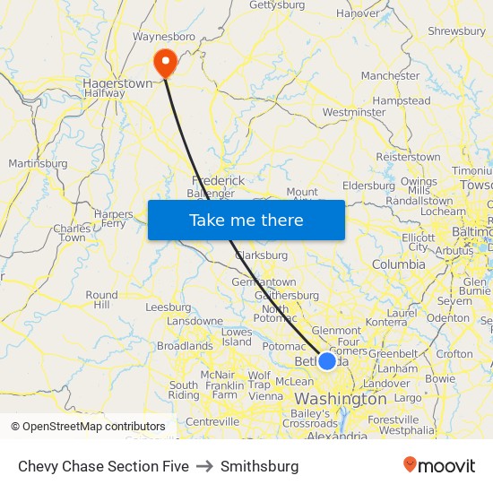 Chevy Chase Section Five to Smithsburg map