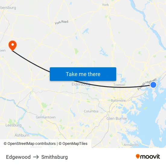 Edgewood to Smithsburg map