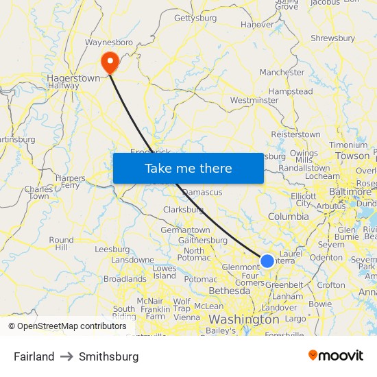 Fairland to Smithsburg map