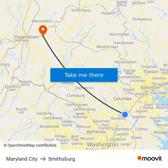 Maryland City to Smithsburg map