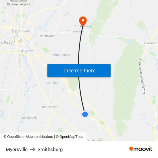 Myersville to Smithsburg map