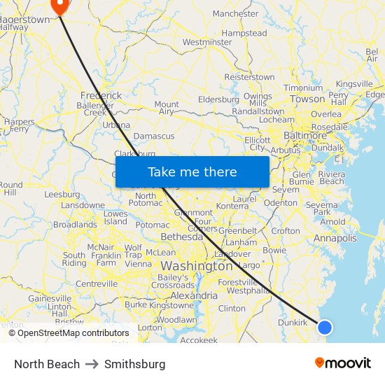 North Beach to Smithsburg map