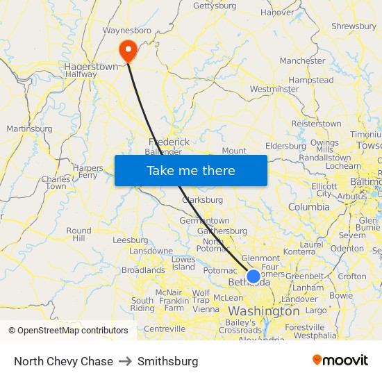 North Chevy Chase to Smithsburg map