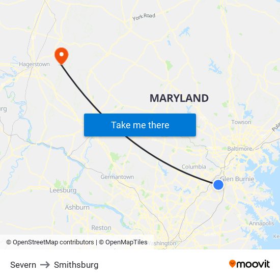 Severn to Smithsburg map