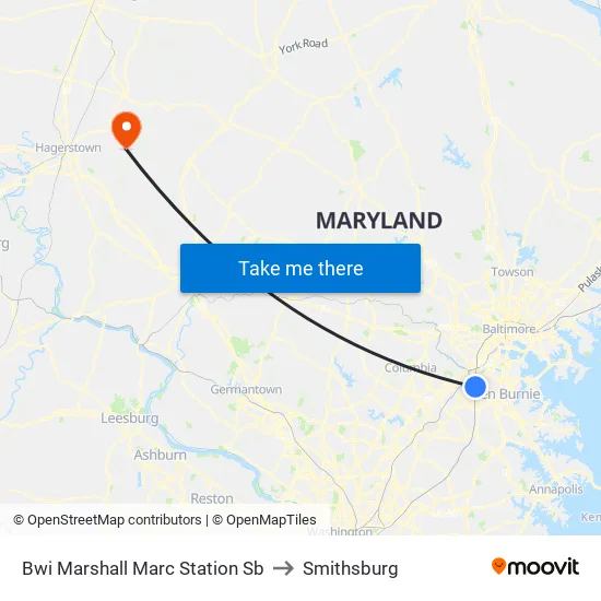 Bwi Marshall Marc Station Sb to Smithsburg map