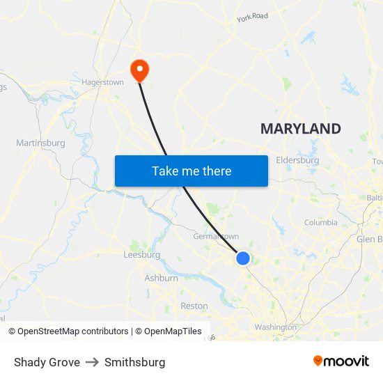 Shady Grove to Smithsburg map