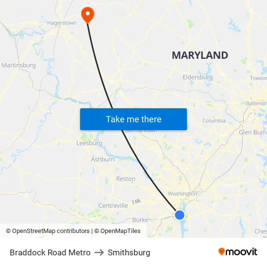 Braddock Road Metro to Smithsburg map