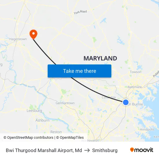 Bwi Thurgood Marshall  Airport, Md to Smithsburg map