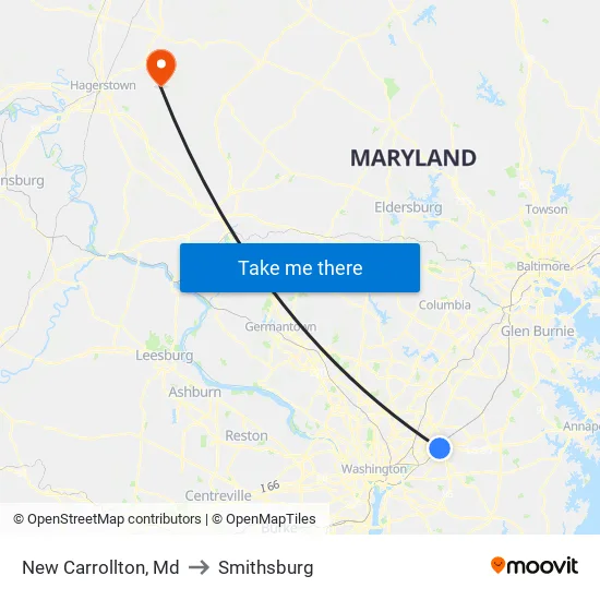 New Carrollton, Md to Smithsburg map