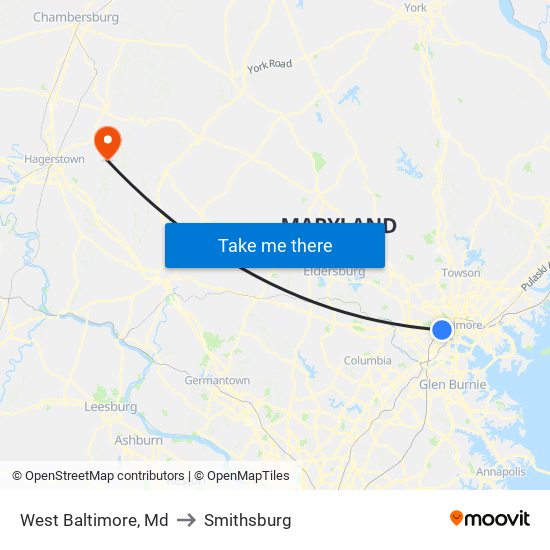 West Baltimore, Md to Smithsburg map